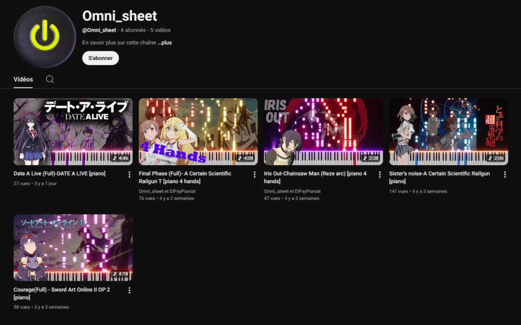 Chaîne YouTube Omni_sheet de Toan, élève Tune Upp